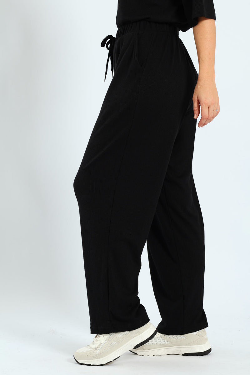 Waffle Jogger With Ties - Black
