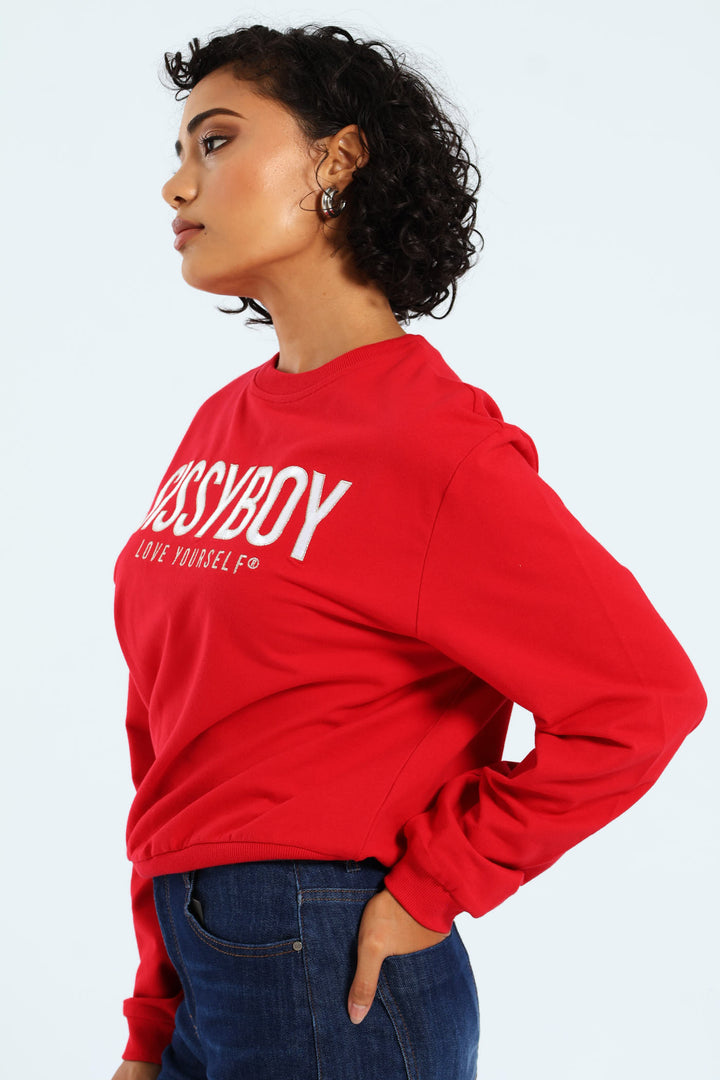 Lurex Embroidered Blouson Sweat Top - Red