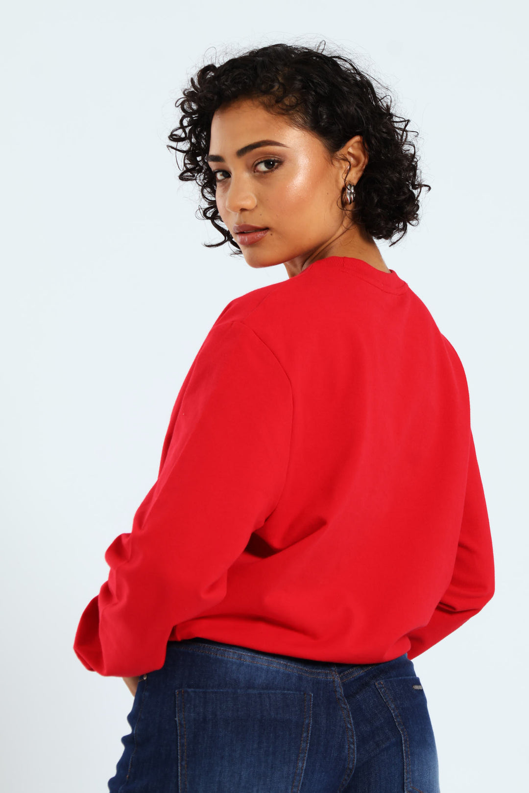 Lurex Embroidered Blouson Sweat Top - Red