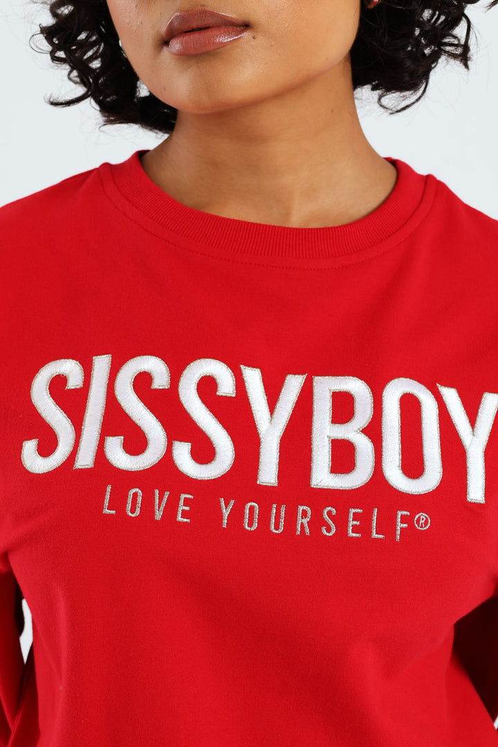 Lurex Embroidered Blouson Sweat Top - Red