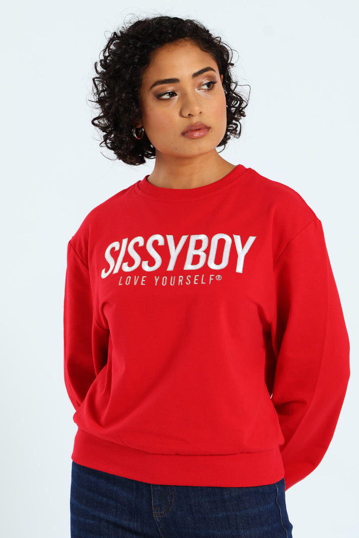 Lurex Embroidered Blouson Sweat Top - Red