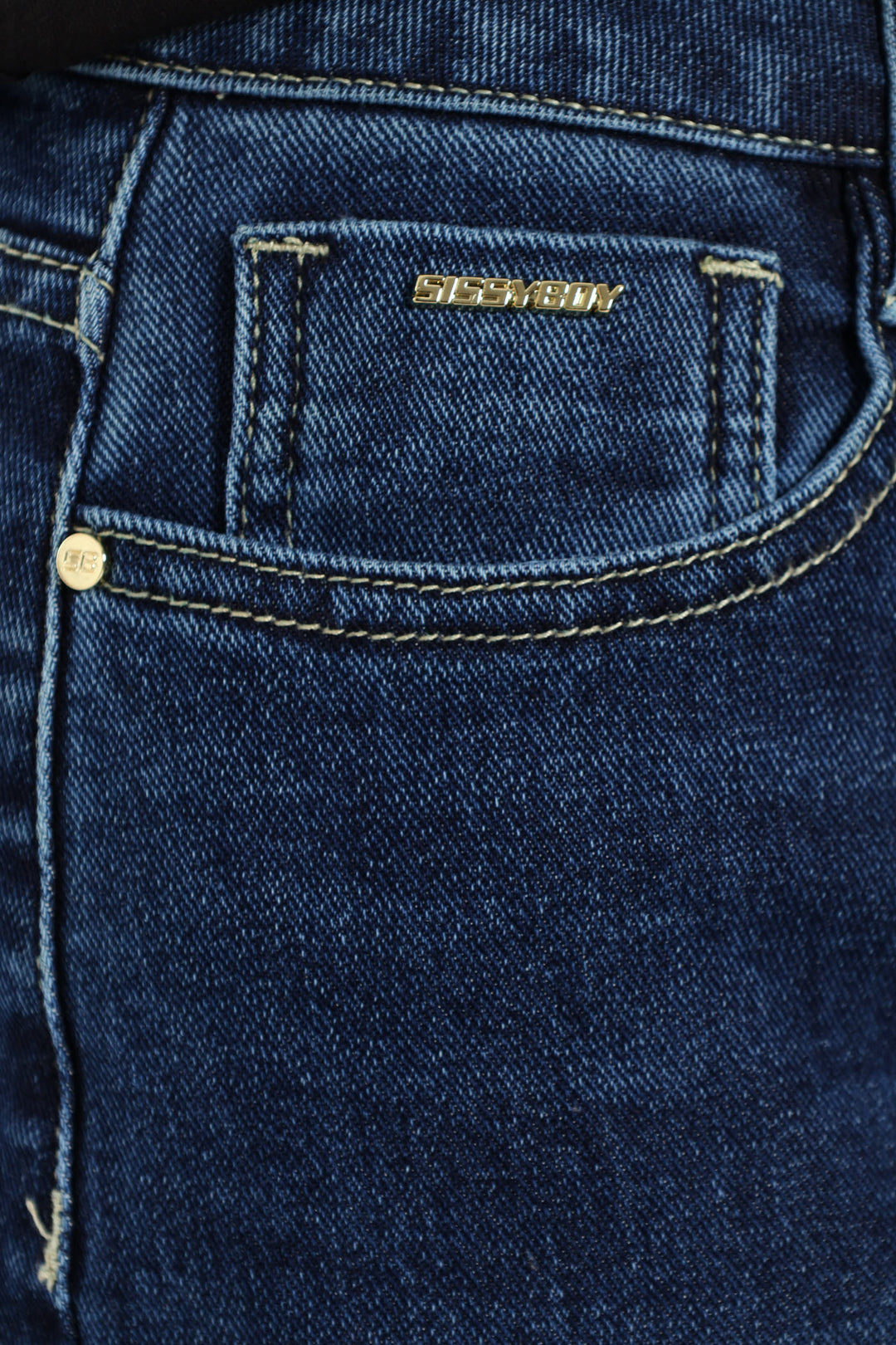 High Waist Wide Leg Denim With Wings On Pocket - Raw Wash