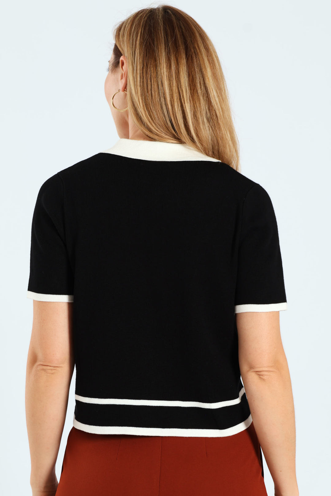 Collared Tipped Cardi - Cream/Black