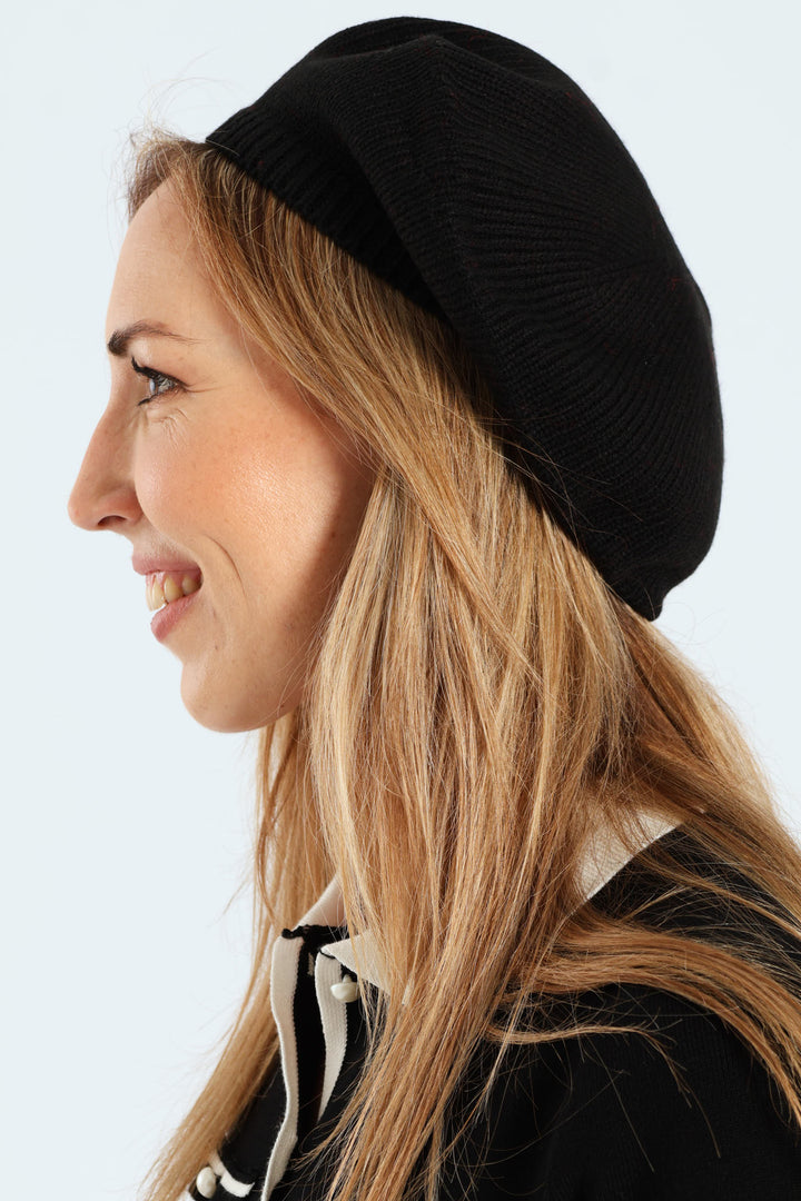 Fine Knitted Beret - Black