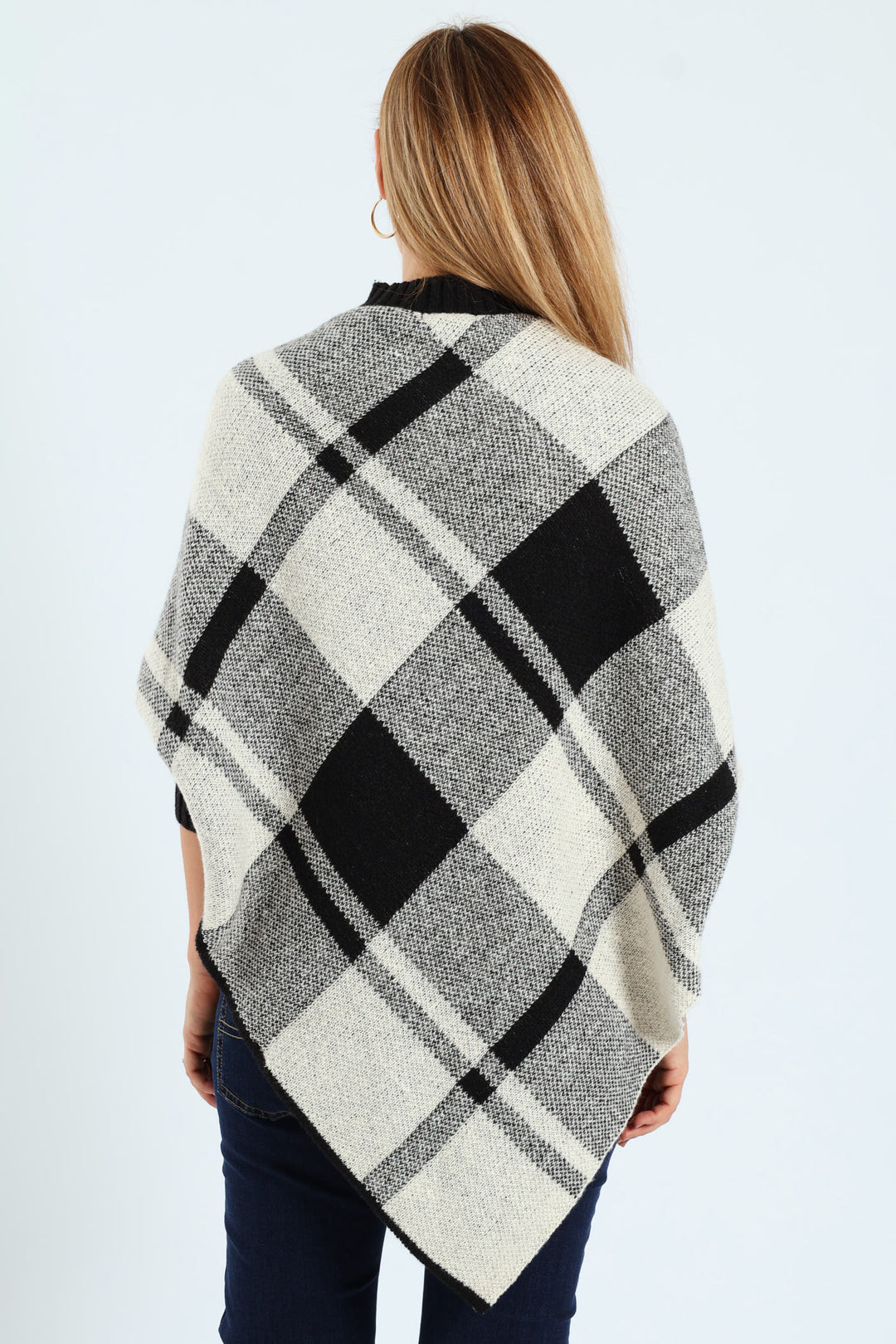 Check Plaid Poncho - Black