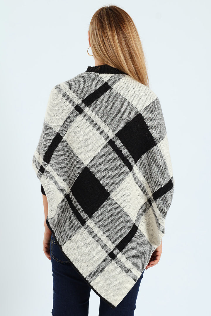 Check Plaid Poncho - Black