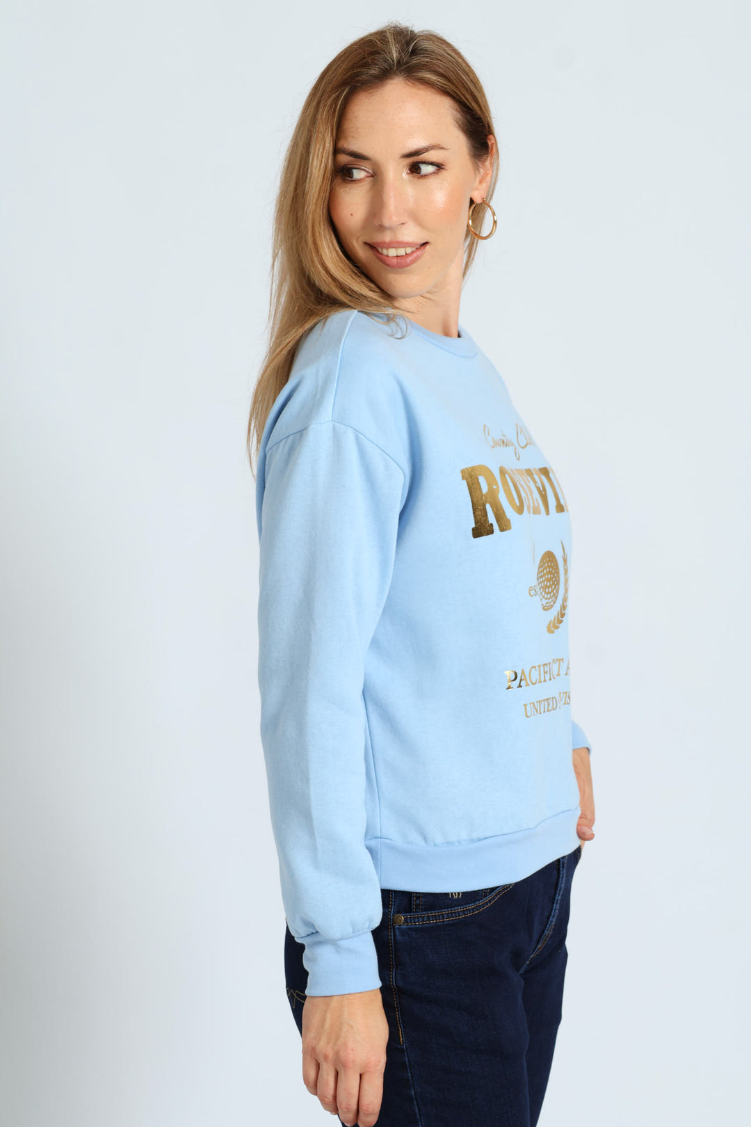 Printed Screen Pullover - Pale Blue