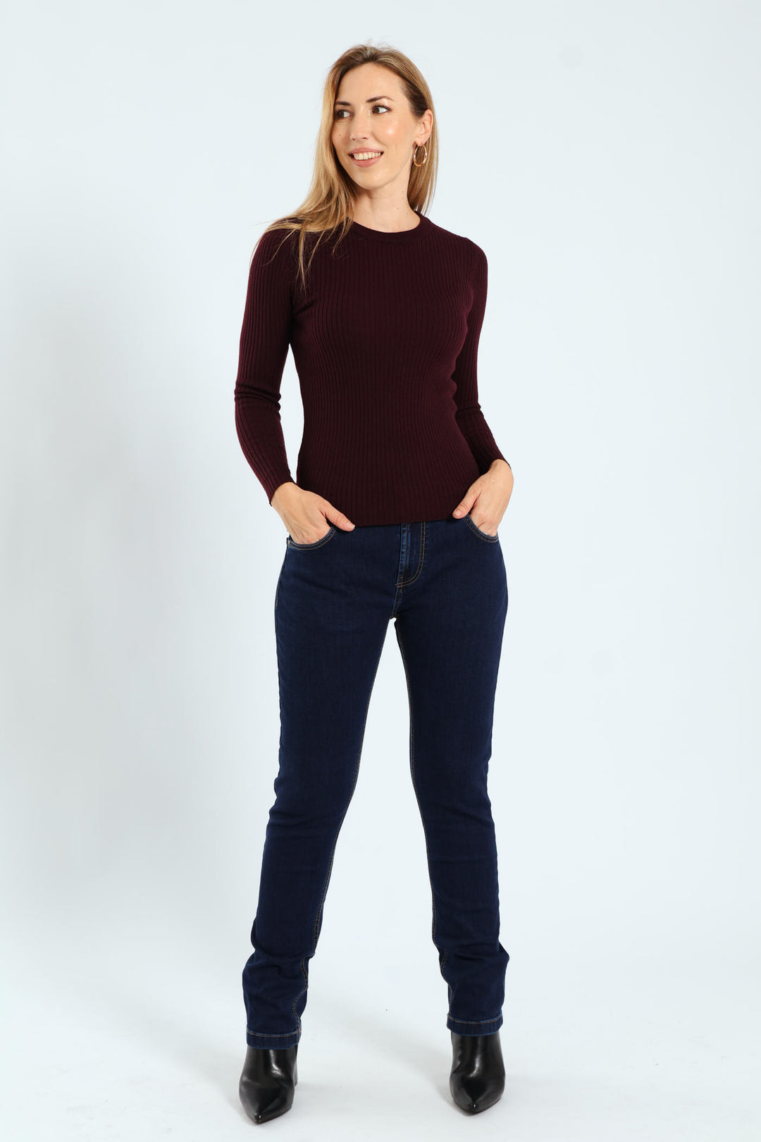 Ribbed Plain Pullover - Burgundy