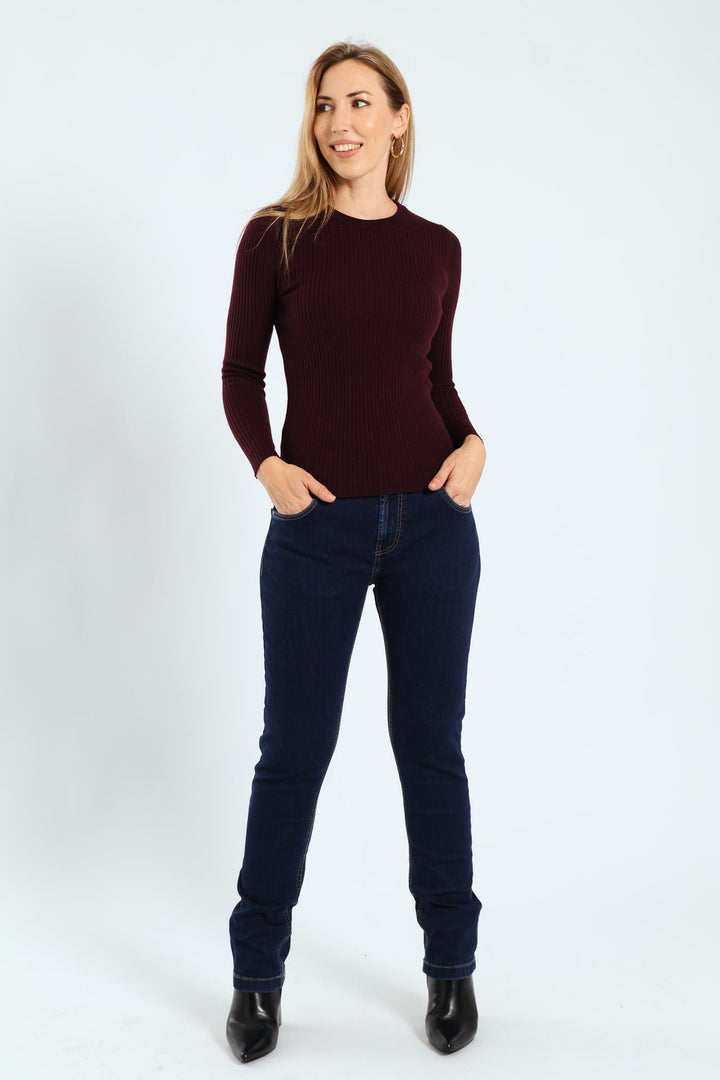 Ribbed Plain Pullover - Burgundy