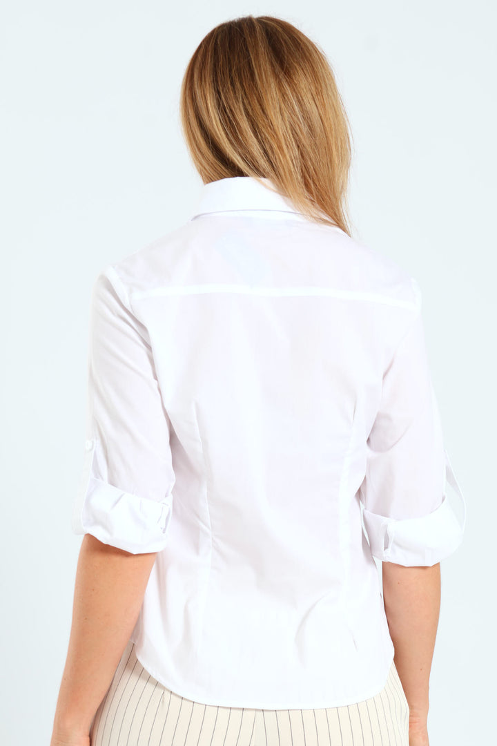 3/4 Sleeve Classic Formal Shirt - White