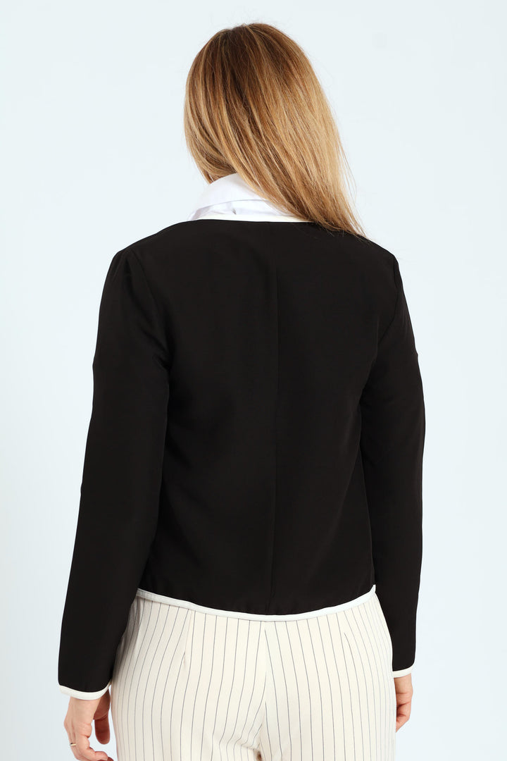Preppy Constrast Blazer - Black/White