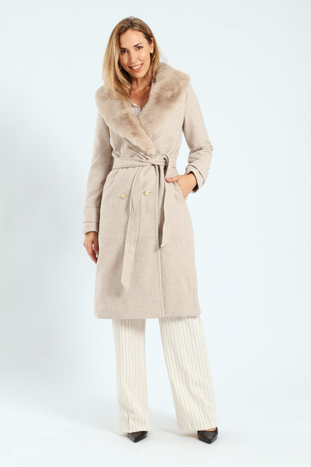 Diana Fur Collar Coat - Oatmeal