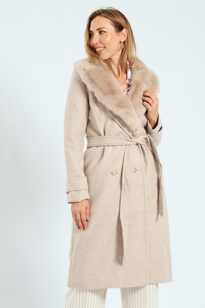 Diana Fur Collar Coat - Oatmeal