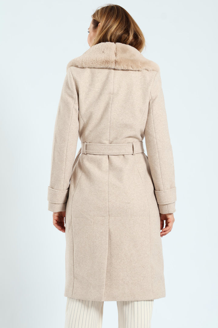 Diana Fur Collar Coat - Oatmeal