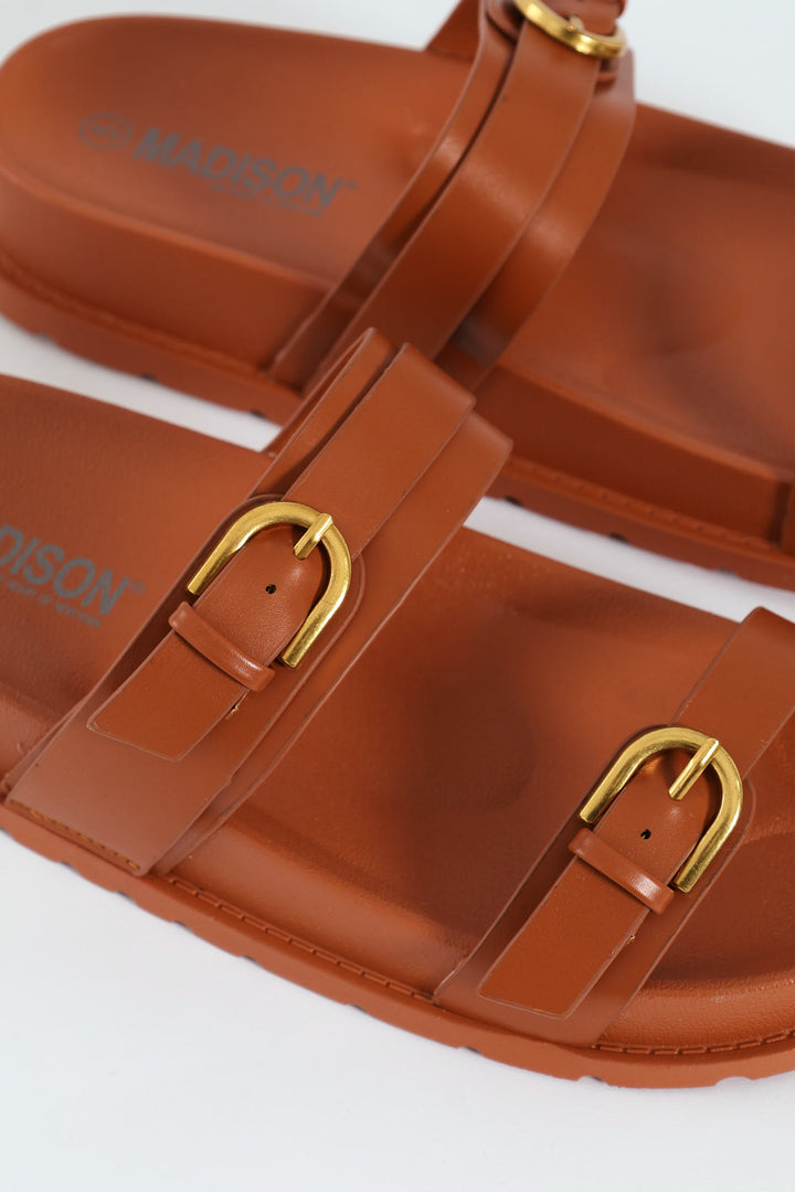 Double Buckle Sandal - Brown