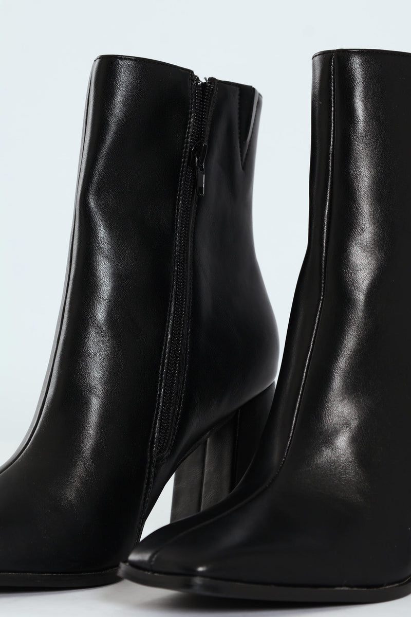 Square Toe Ankle Boot - Black