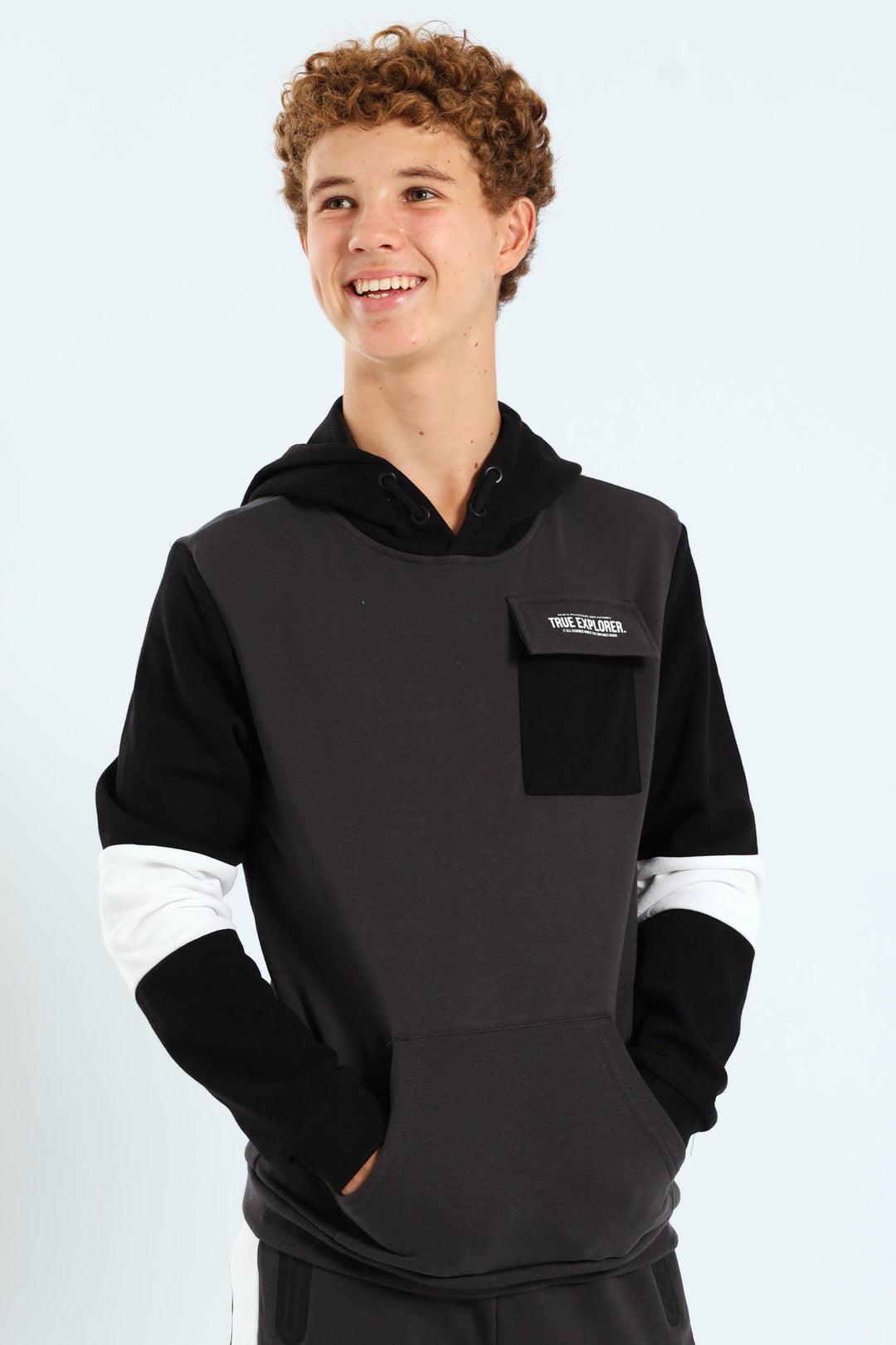 Boys Inset Back Print Hoody - Charcoal