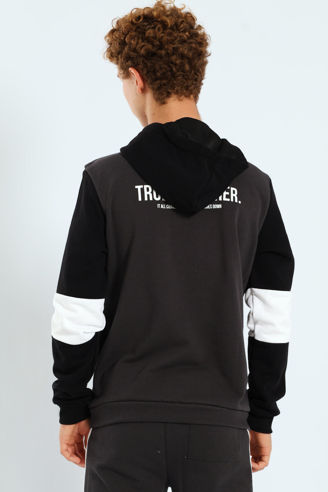 Boys Inset Back Print Hoody - Charcoal