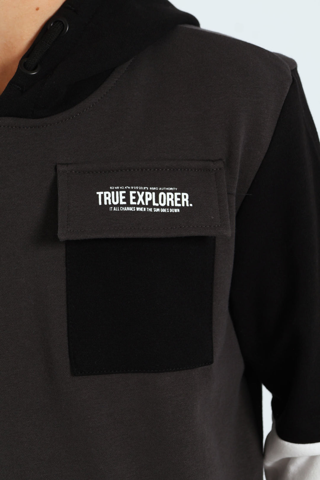 Boys Inset Back Print Hoody - Charcoal