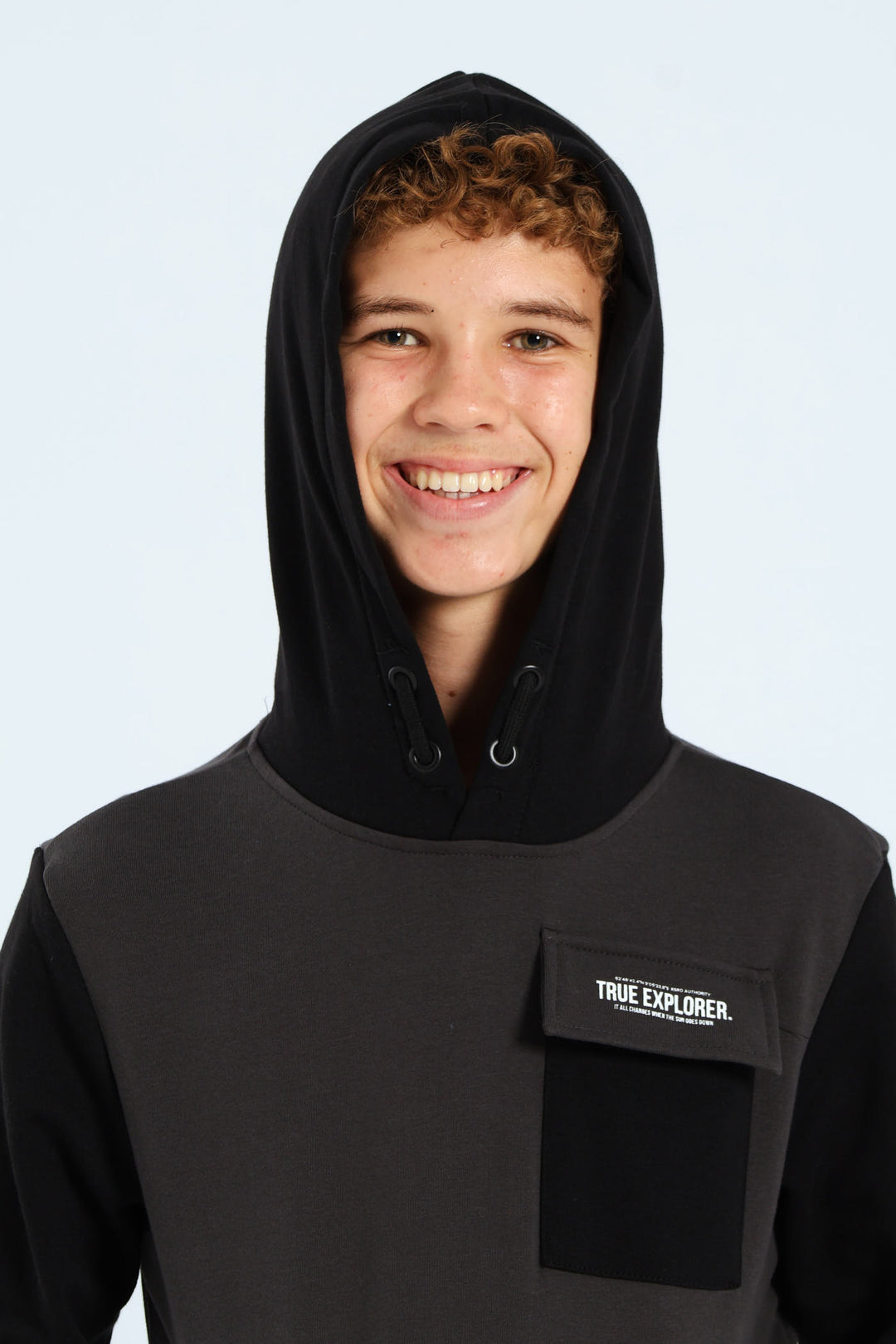 Boys Inset Back Print Hoody - Charcoal