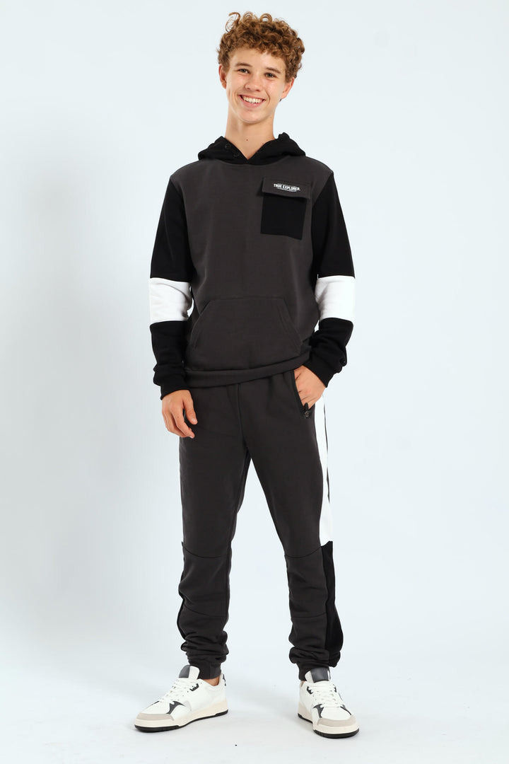Boys Multi Inset Jogger - Charcoal