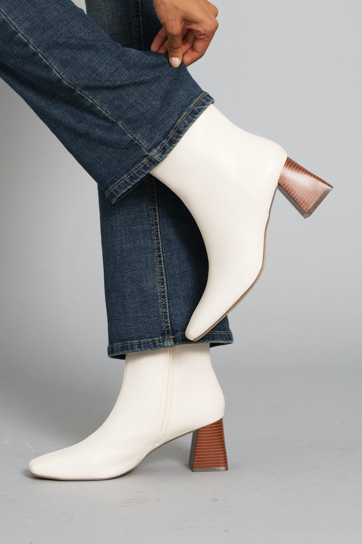 Center Seam Stack Block Heel Ankle Boot - Off White