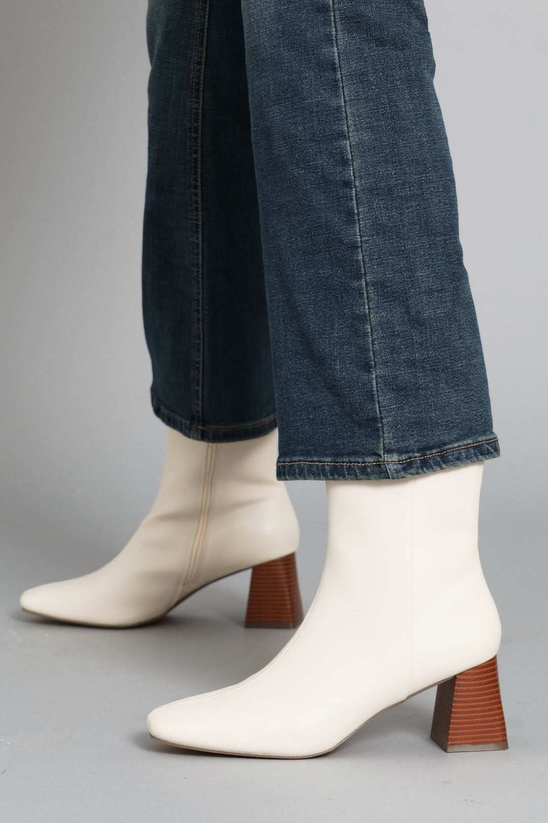 Center Seam Stack Block Heel Ankle Boot - Off White