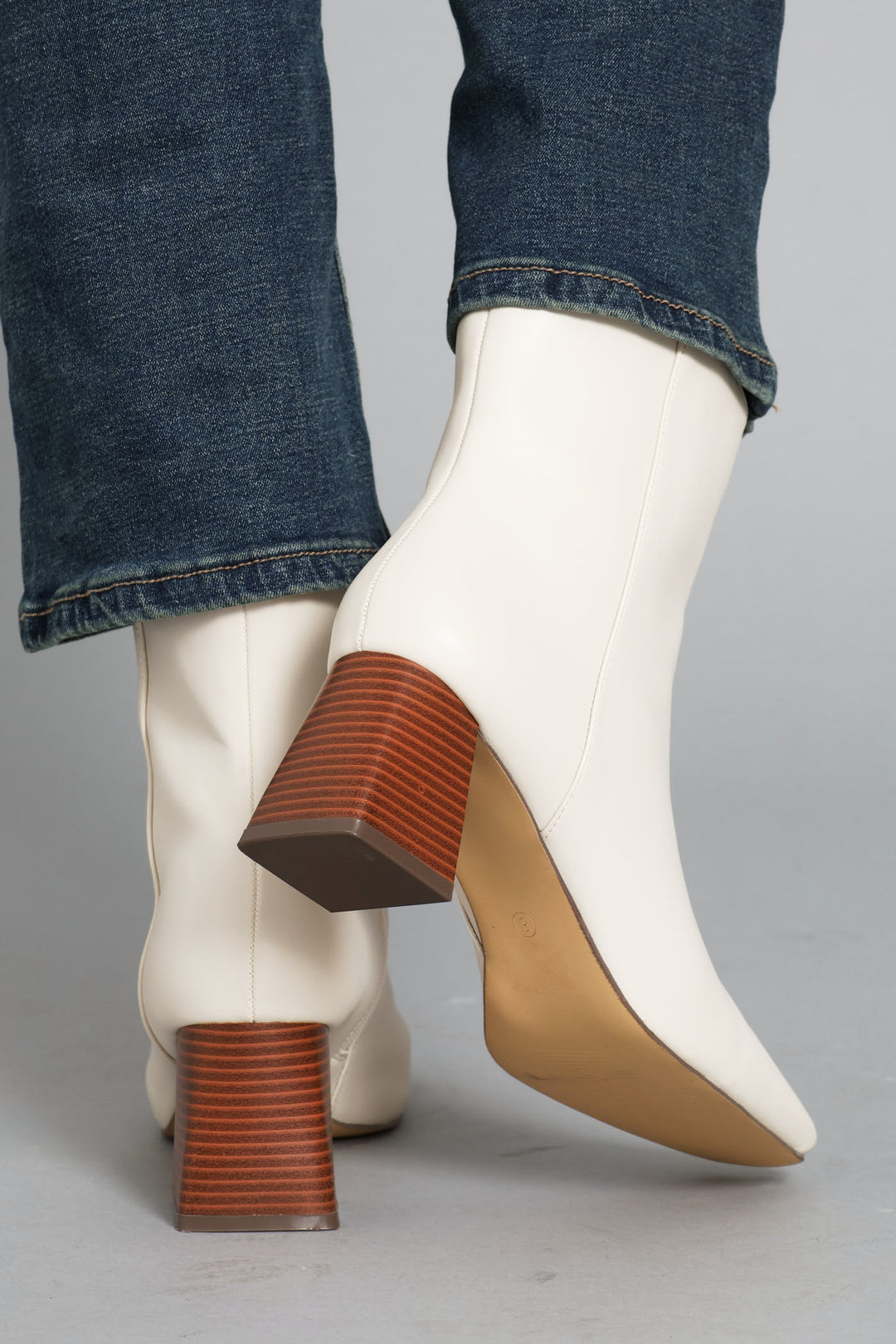 Center Seam Stack Block Heel Ankle Boot - Off White