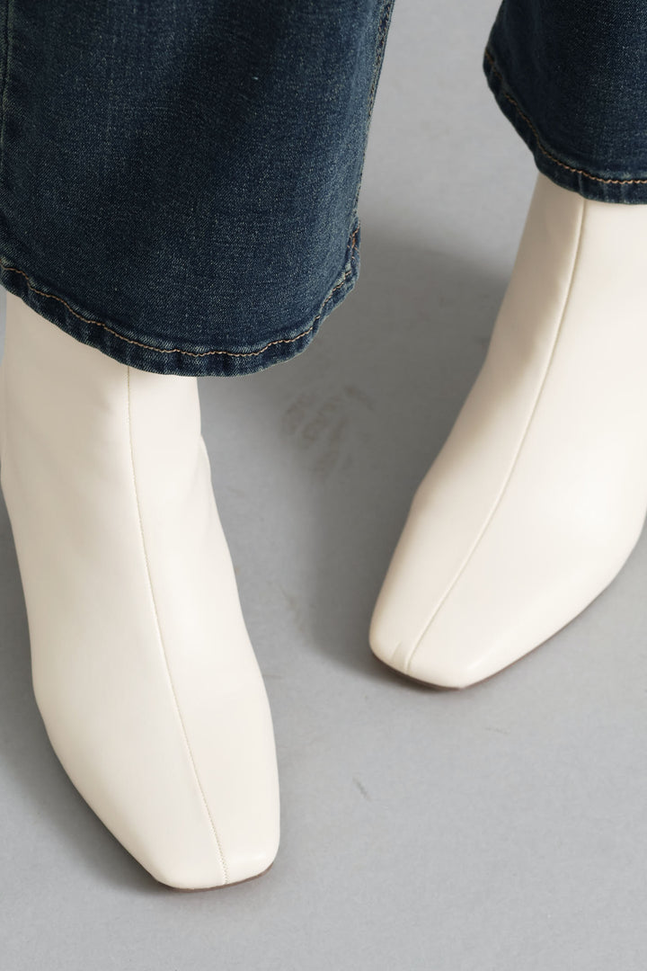 Center Seam Stack Block Heel Ankle Boot - Off White