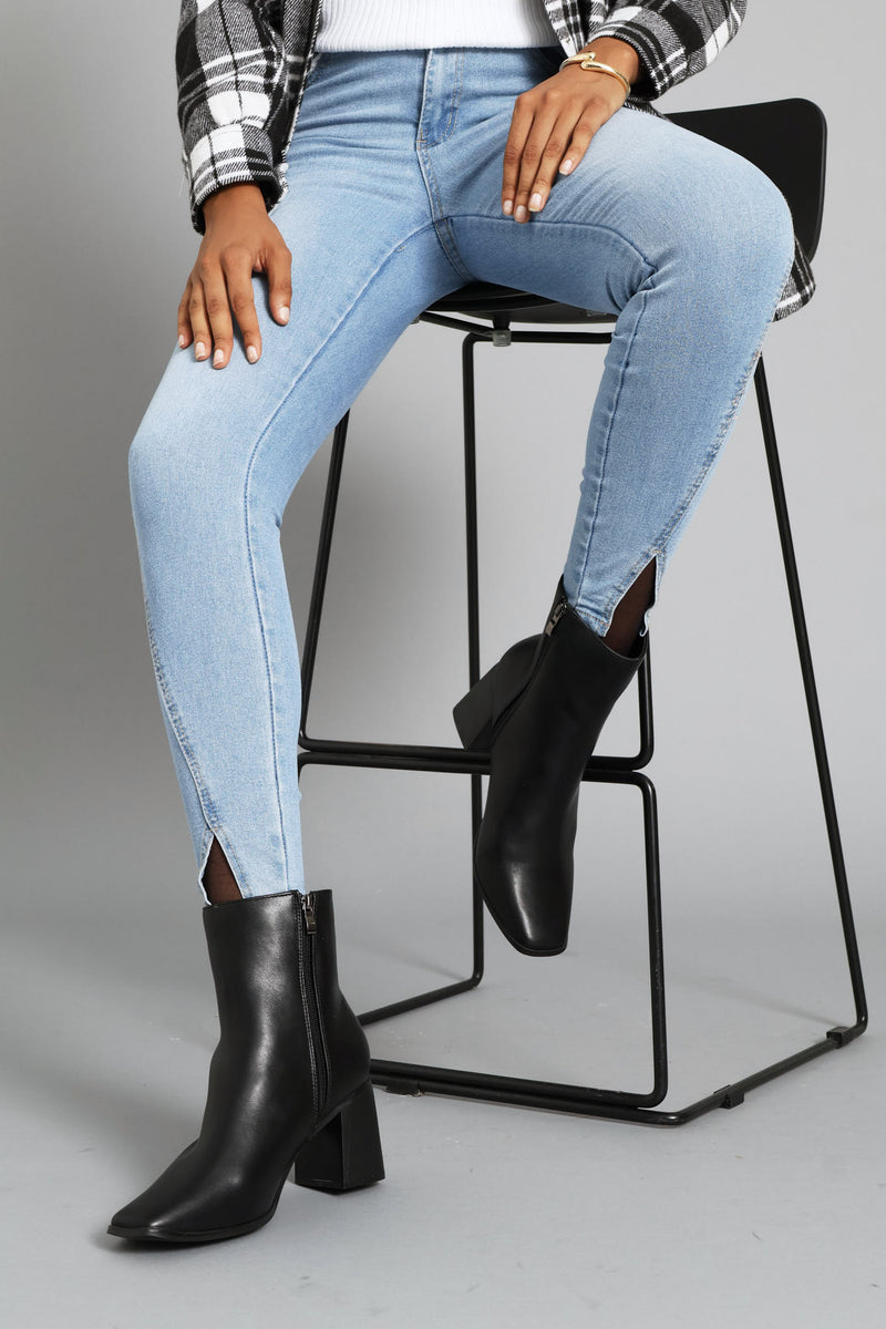 Classic Square Toe Ankle Boot - Black