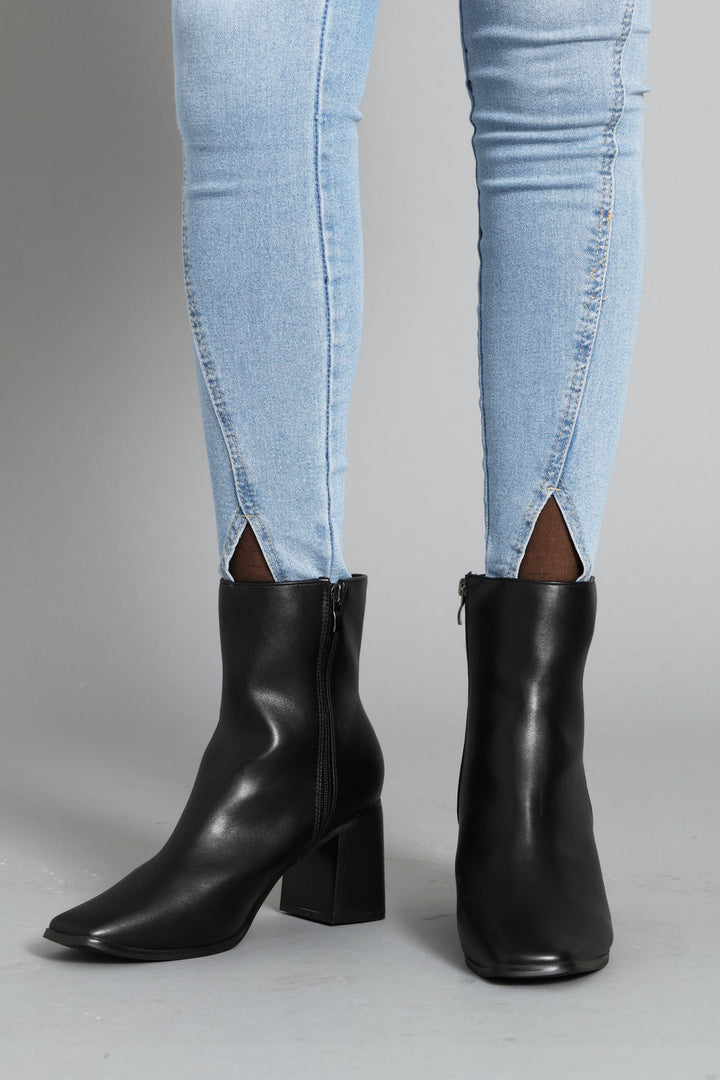 Classic Square Toe Ankle Boot - Black