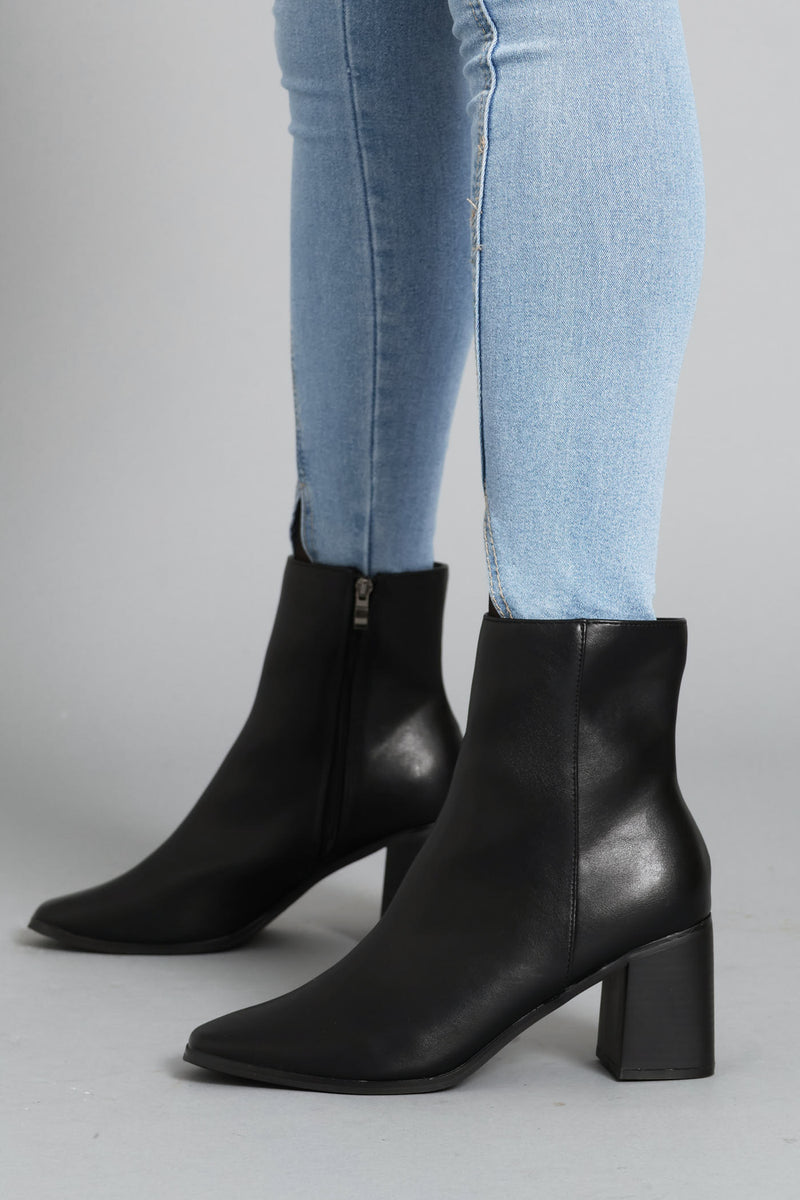 Classic Square Toe Ankle Boot - Black