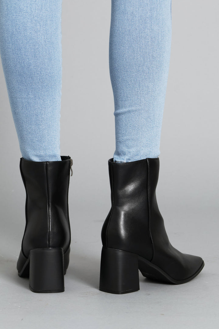 Classic Square Toe Ankle Boot - Black
