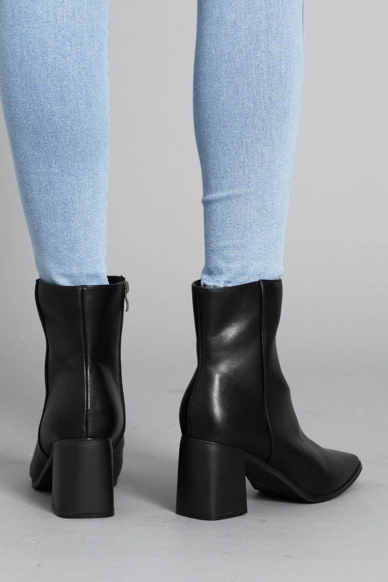 Classic Square Toe Ankle Boot - Black