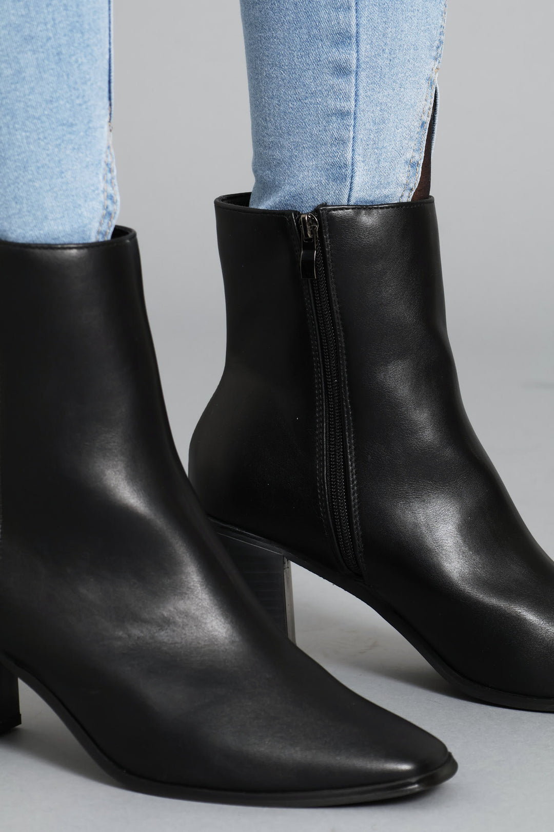 Classic Square Toe Ankle Boot - Black