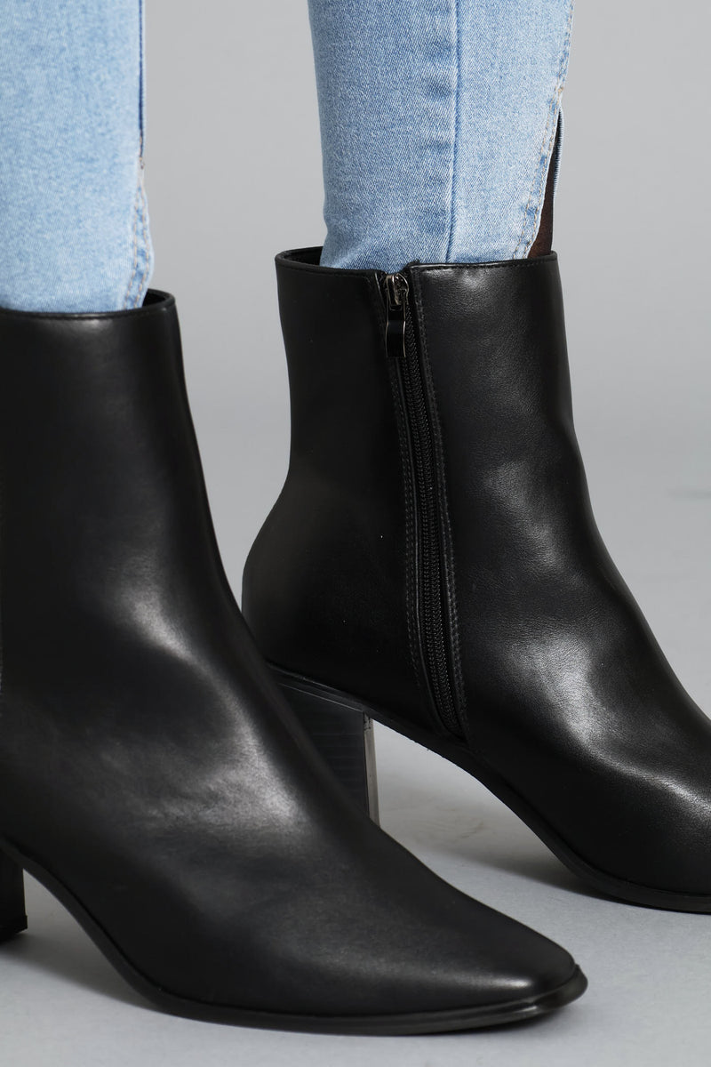 Classic Square Toe Ankle Boot - Black