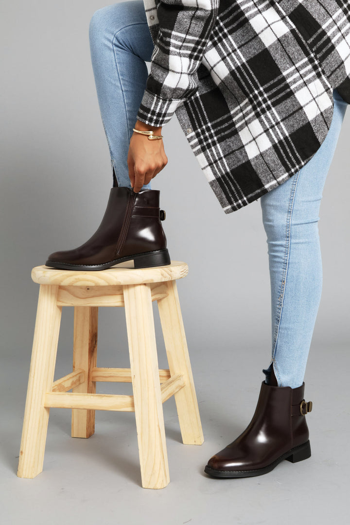 Belt & Buckle Detail Chelsea Boot - Chocolate