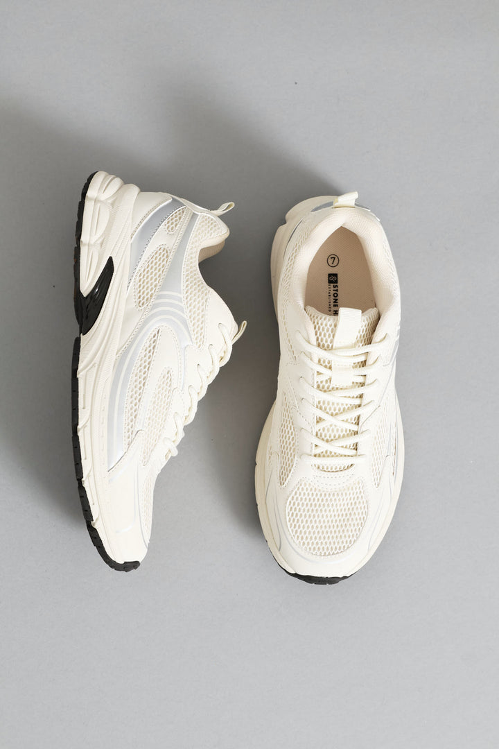 S ACTIVE Panelled Mesh PU Combo Trainer - Stone