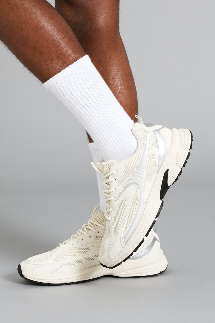 S ACTIVE Panelled Mesh PU Combo Trainer - Stone