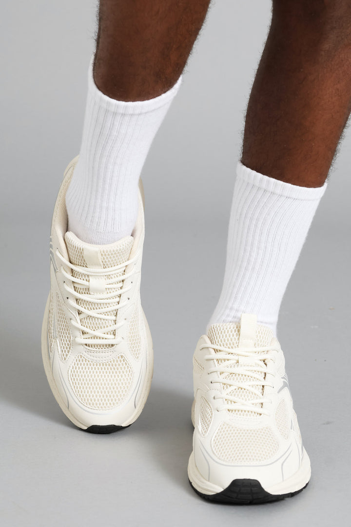 S ACTIVE Panelled Mesh PU Combo Trainer - Stone