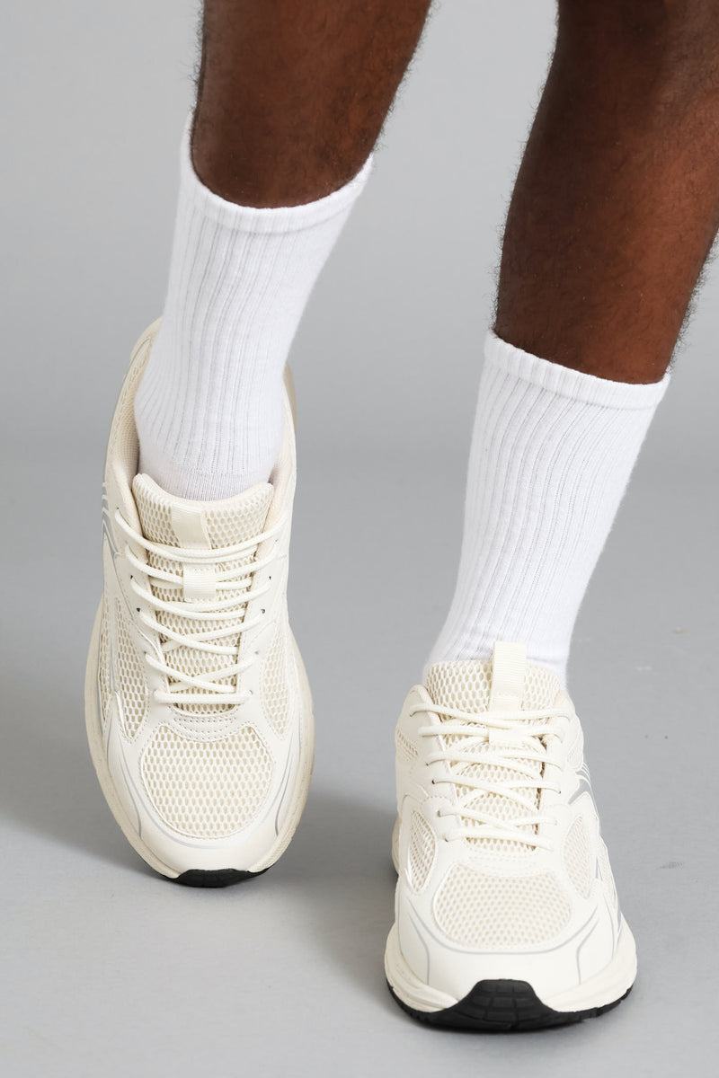 S ACTIVE Panelled Mesh PU Combo Trainer - Stone