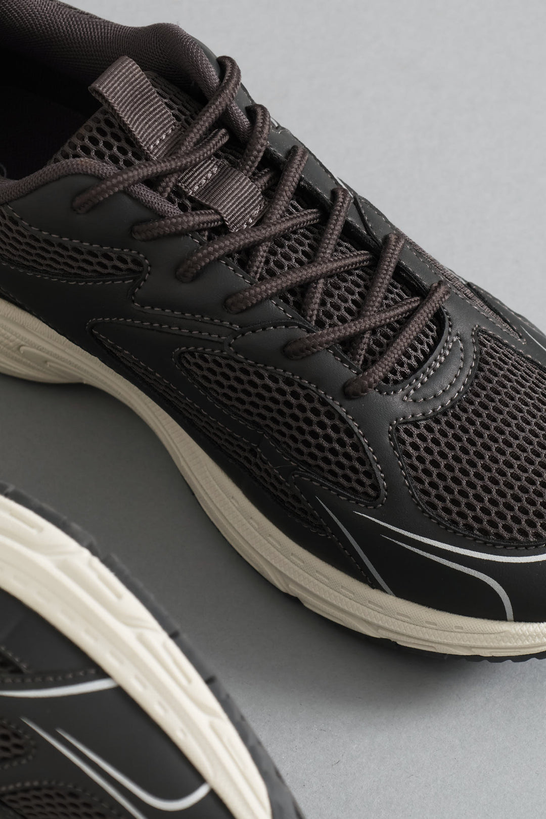 S ACTIVE Panelled Mesh PU Combo Trainer - Grey