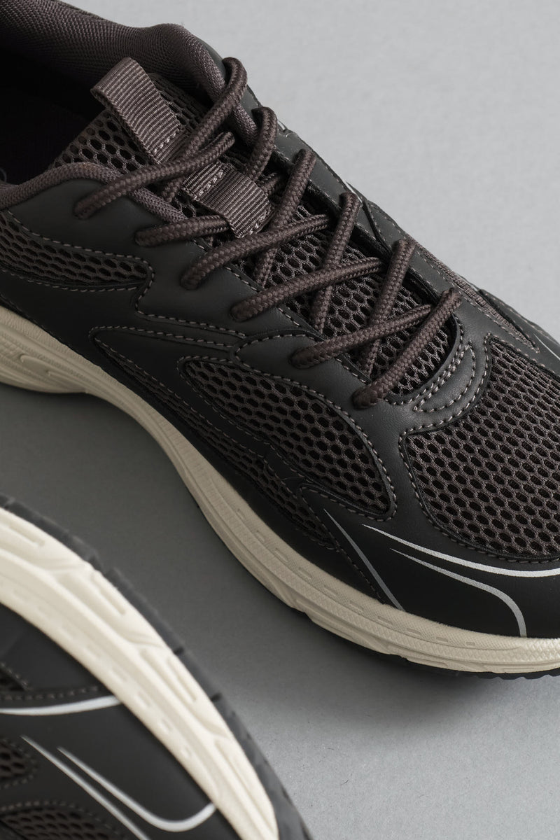 S ACTIVE Panelled Mesh PU Combo Trainer - Grey