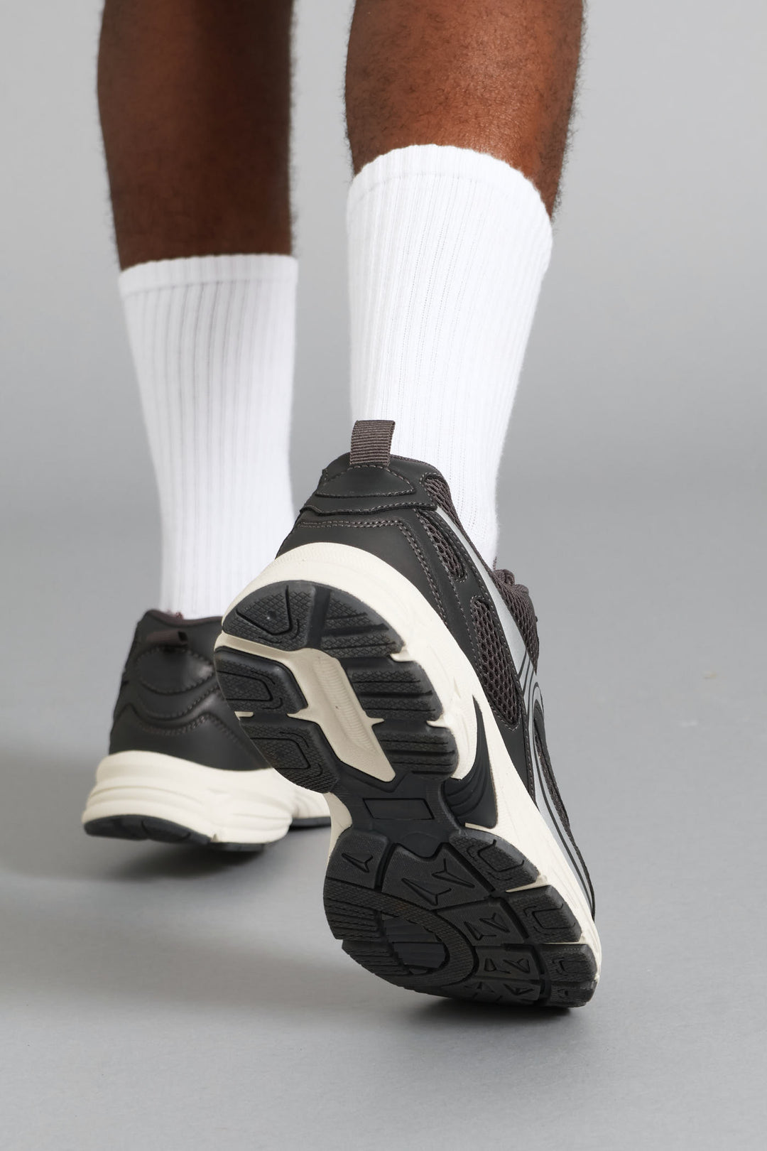 S ACTIVE Panelled Mesh PU Combo Trainer - Grey