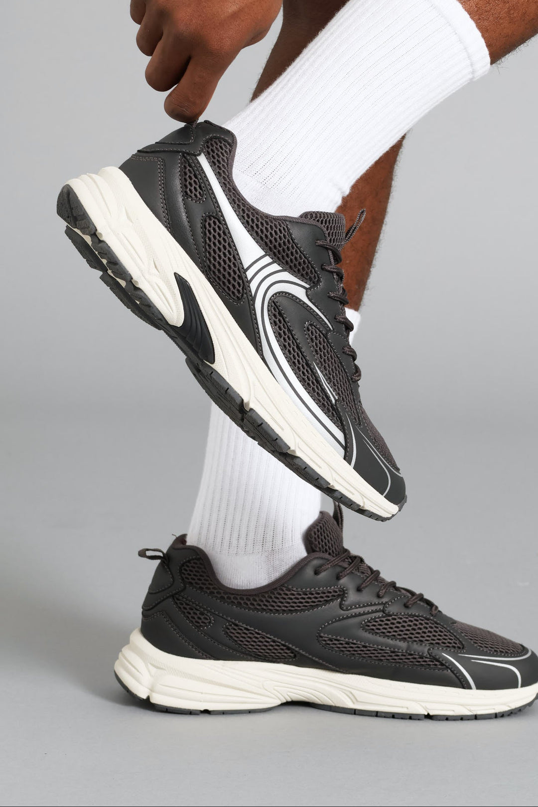 S ACTIVE Panelled Mesh PU Combo Trainer - Grey