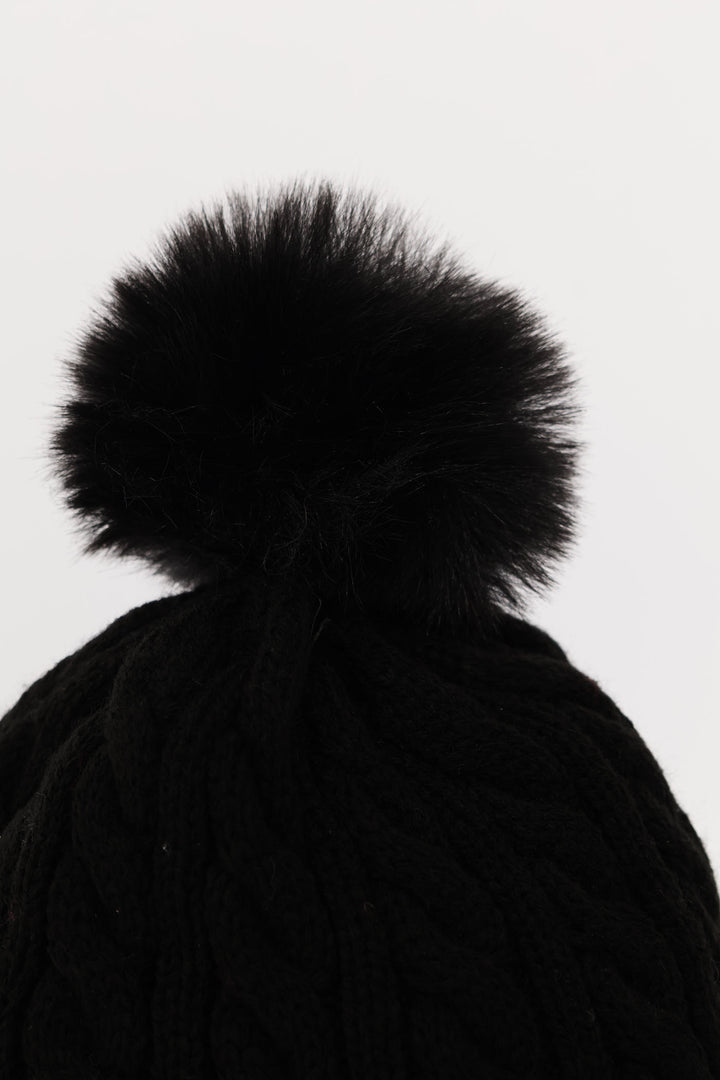 Girls Cable Beanie And Glove Set - Black