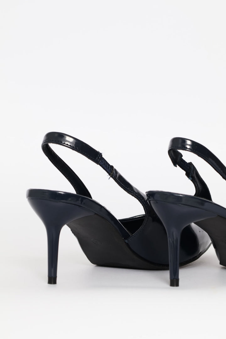 V-Cut Slingback Kitten Heel - Navy
