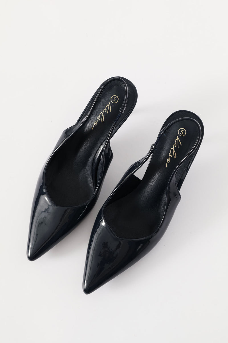 V-Cut Slingback Kitten Heel - Navy