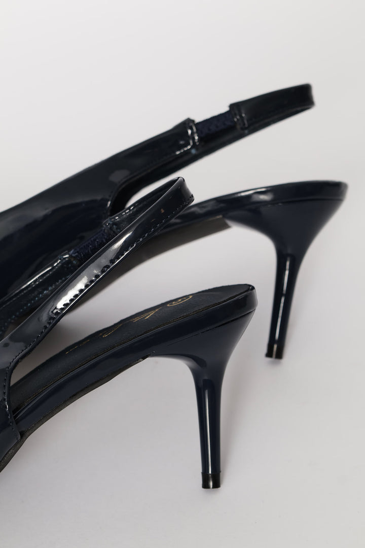V-Cut Slingback Kitten Heel - Navy