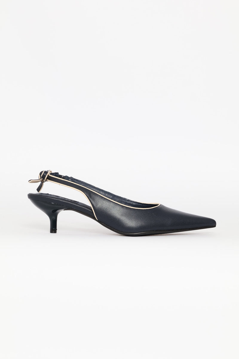 Contrast Piping Slingback Heel - Navy